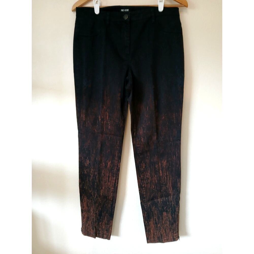 Nic + Zoe stretchy pant with ankle zippers size 10 Black and brown dress pants